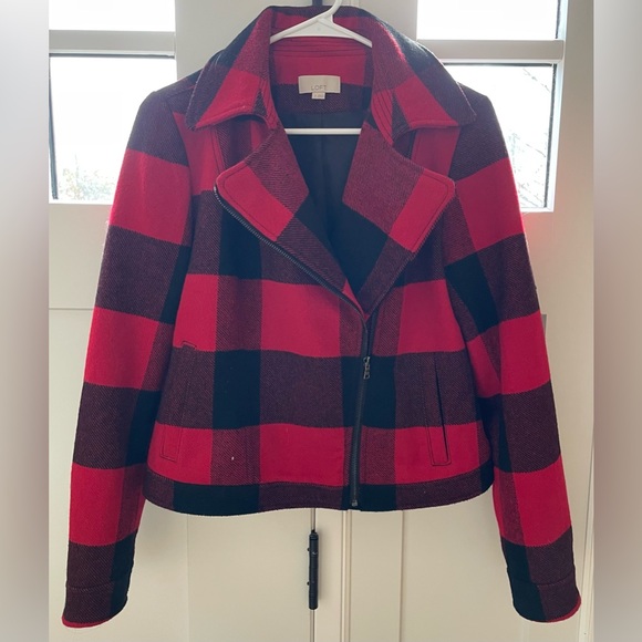 Loft small red black buffalo plaid jacket coat - Picture 2 of 7